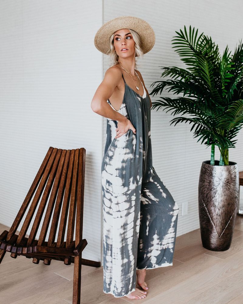 Combinaison à jambes larges et bretelles pour femme, imprimé léopard, style street style 2024_voghion.com