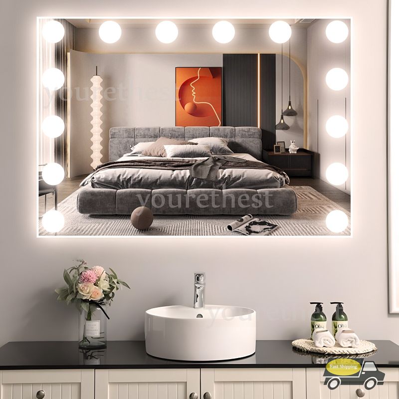 50cm Hollywood Mirror Wall Make Up Mirror WIth LED Lights Vanity Mirror Tabletop_voghion.com