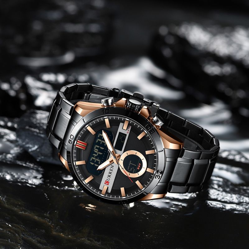 Men's Digital Analog Sports Watch With Waterproof Functionality, Round Dial, Quartz Movement, Alloy Strap For Business And Casual Wear_voghion.com