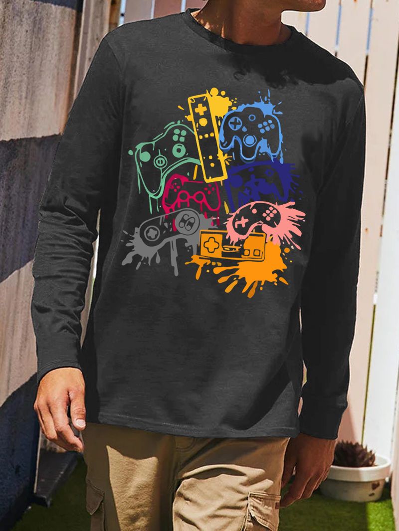 Neues langärmeliges Herren-T-Shirt mit Print und Rundhalsausschnitt – Trendiges, vielseitiges Freizeit-Top für Herren im Sommer_voghion.com