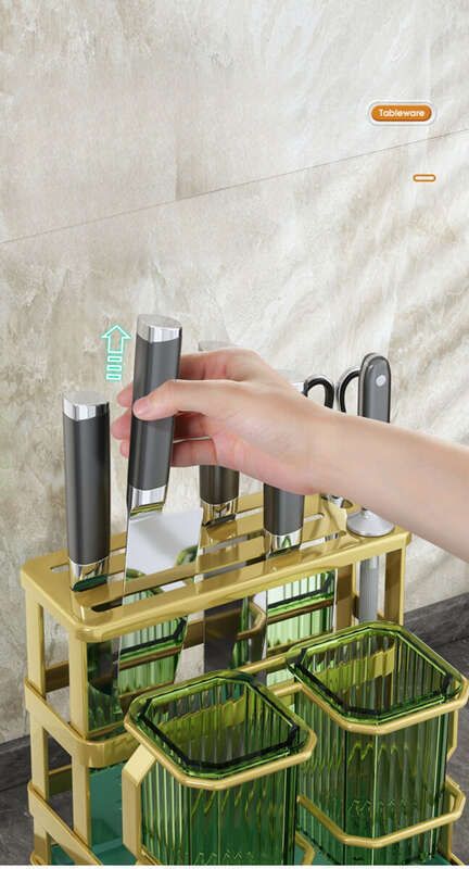 Portacoltelli da cucina multifunzionale a parete con tubo di lusso leggero, contenitore integrato per cucchiai e bacchette_voghion.com