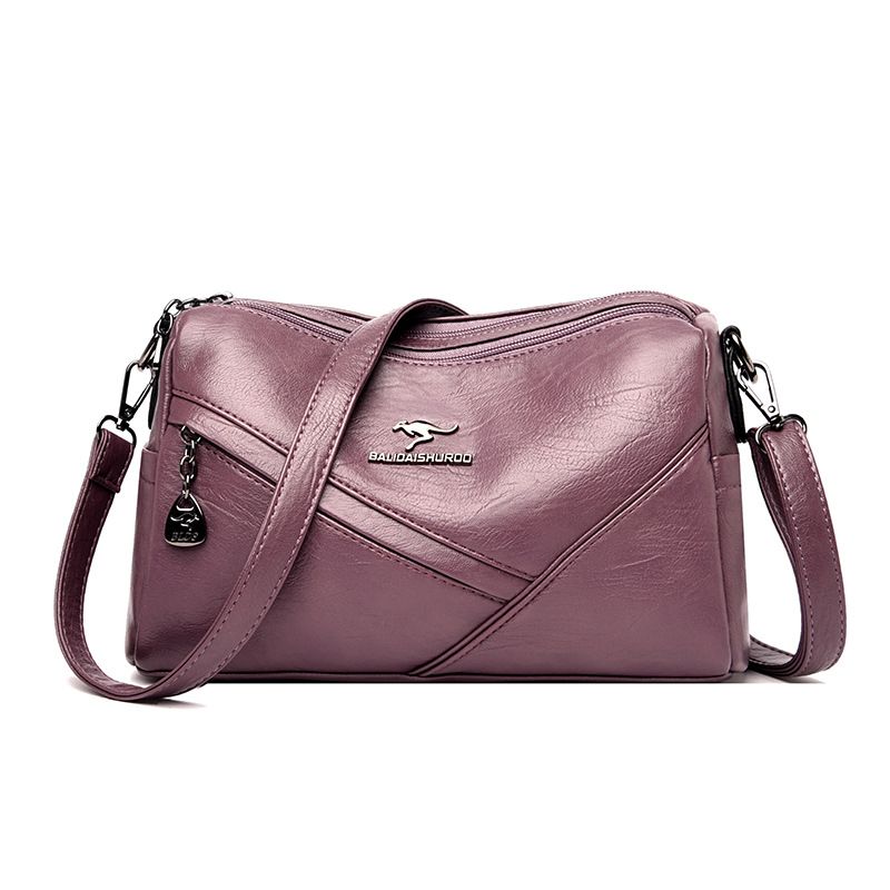 Borsa a tracolla patchwork trendy e alla moda, a doppio strato, da donna, in pelle di pecora lavata, modello Kangaroo, modello secchiello rotondo piccolo, 2023_voghion.com