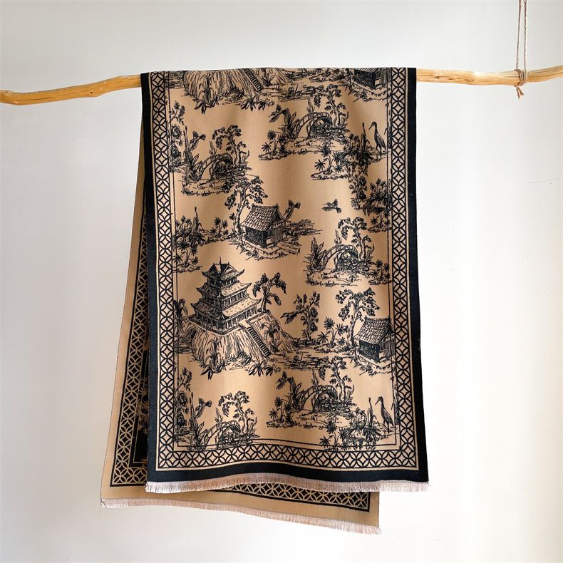 Sciarpa anti-età di alta qualità, calda e alla moda, invernale, in stile antico, artistica, a scialle e mantello bifacciale._voghion.com