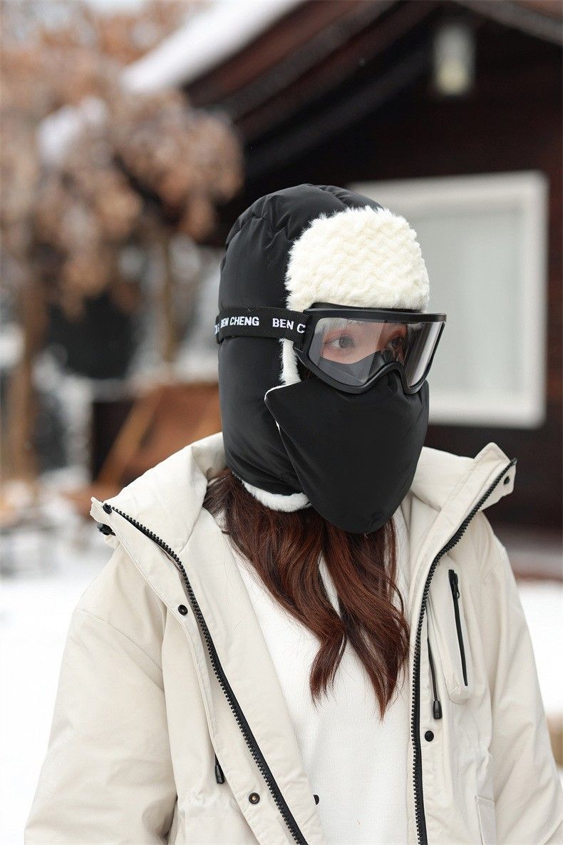 Gruby, ciepły kapelusz Lei Feng dla kobiet na jesień i zimę, maska i szalik w jednym nakrycie głowy na zewnątrz na północnym wschodzie, gogle i czapka narciarska_voghion.com