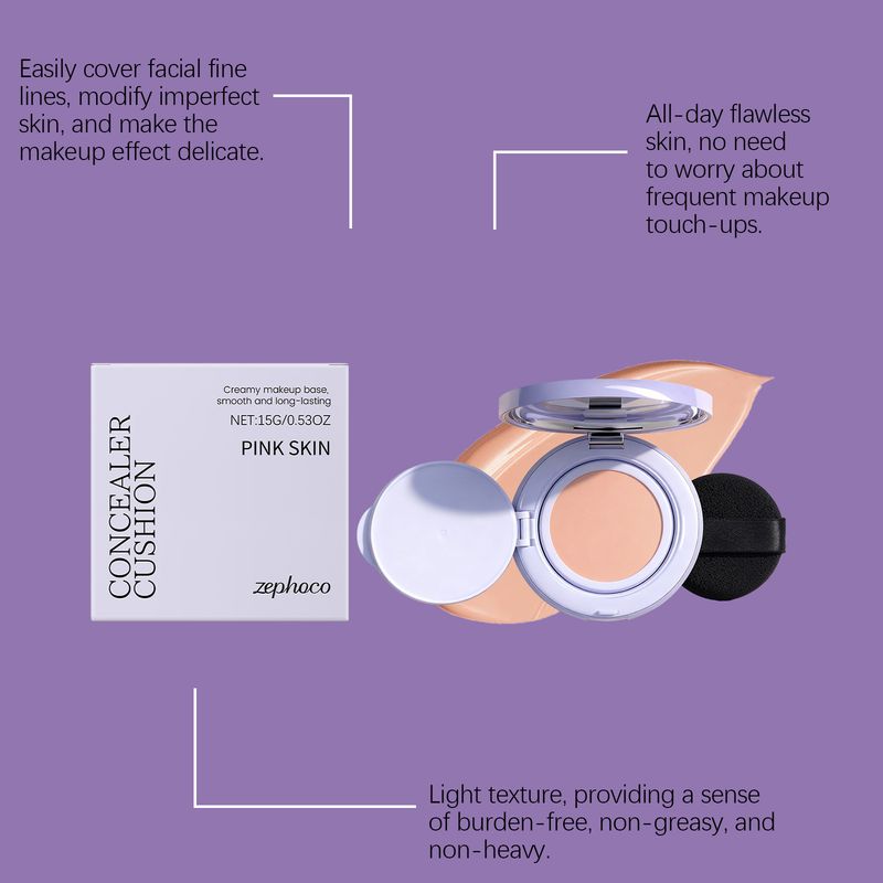 Zephoco Purple Concealer, natürliche Make-up-Grundlage, leicht und bequem, zarte Textur, nicht kuchenartig, mattes Kissen_voghion.com
