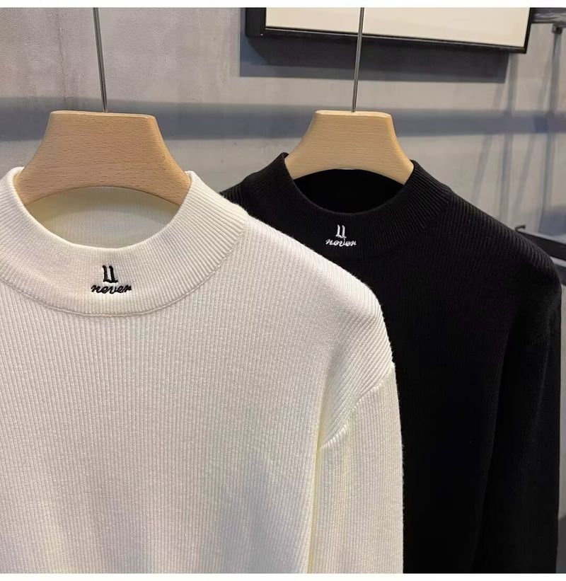 Ensemble deux pièces en tricot pour homme – Pull décontracté brodé et chemise à manches longues (noir/blanc, tailles M à XXXL)_voghion.com
