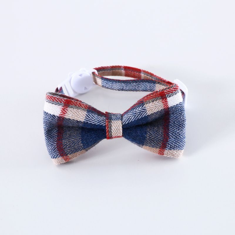 Collare per cani e gatti regolabile in stile britannico con fiocco a quadri, anello al collo, campanello, accessori_voghion.com