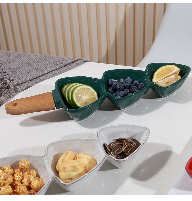 Keramikschüssel-Set mit Bambusgriff, ästhetische Servierschalen für Nüsse, Snacks, Desserts, handgefertigte Vorspeisenteller aus Keramik in Handelsqualität_voghion.com