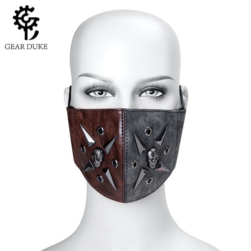 Punk Halloween PU Leather Protective With Filter Dustproof PM2.5 Haze Adult Face Mask_voghion.com