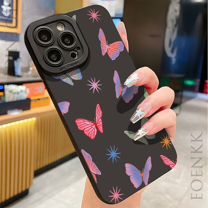 Butterfly Printed Phone Case For iPhone 16 11 12 13 14 15 Pro Max XR XS X 7 8 Plus SE 2020 Shockproof Matte Soft TPU Silicone Cover_voghion.com