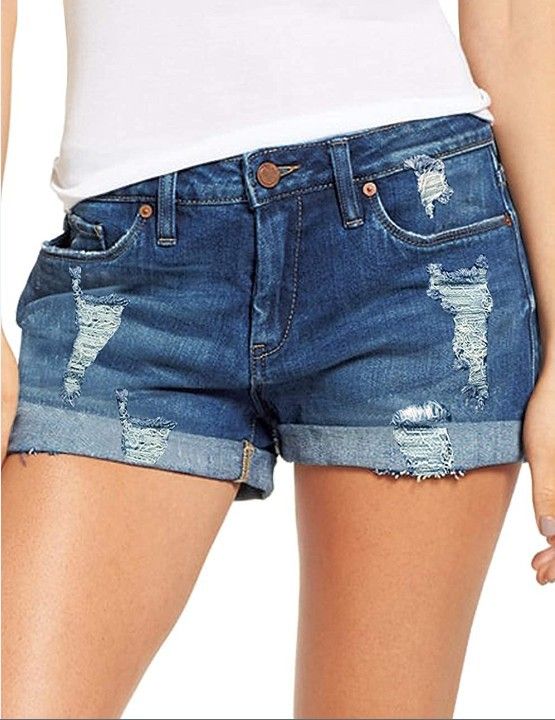 Pantaloncini di jeans strappati elastici da donna_voghion.com