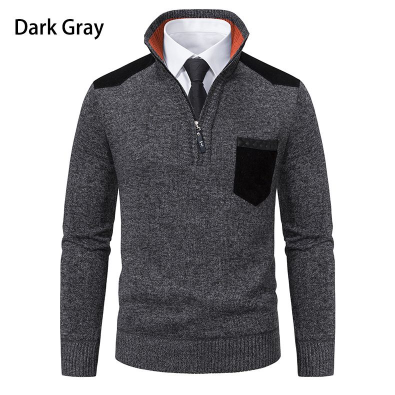 Men's Clothing autumn and winter men's stand up collar thickened sweater knitted pullover large size half zip knitted tops men_voghion.com