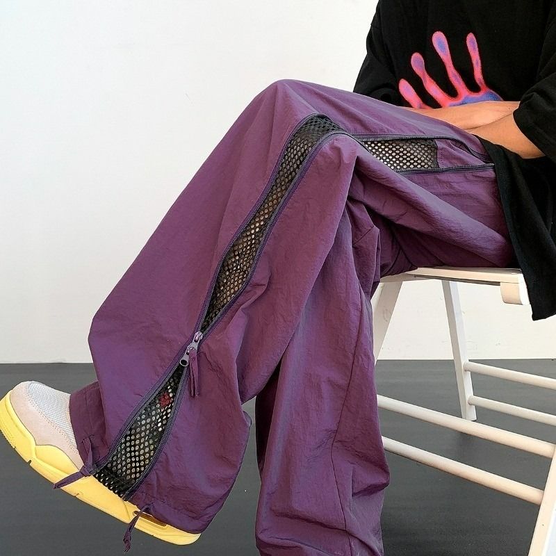 Pantalon d'été fin pour homme, coupe droite, jambes larges, en maille effet soie glacée, coloris uni, disponible en plusieurs couleurs._voghion.com