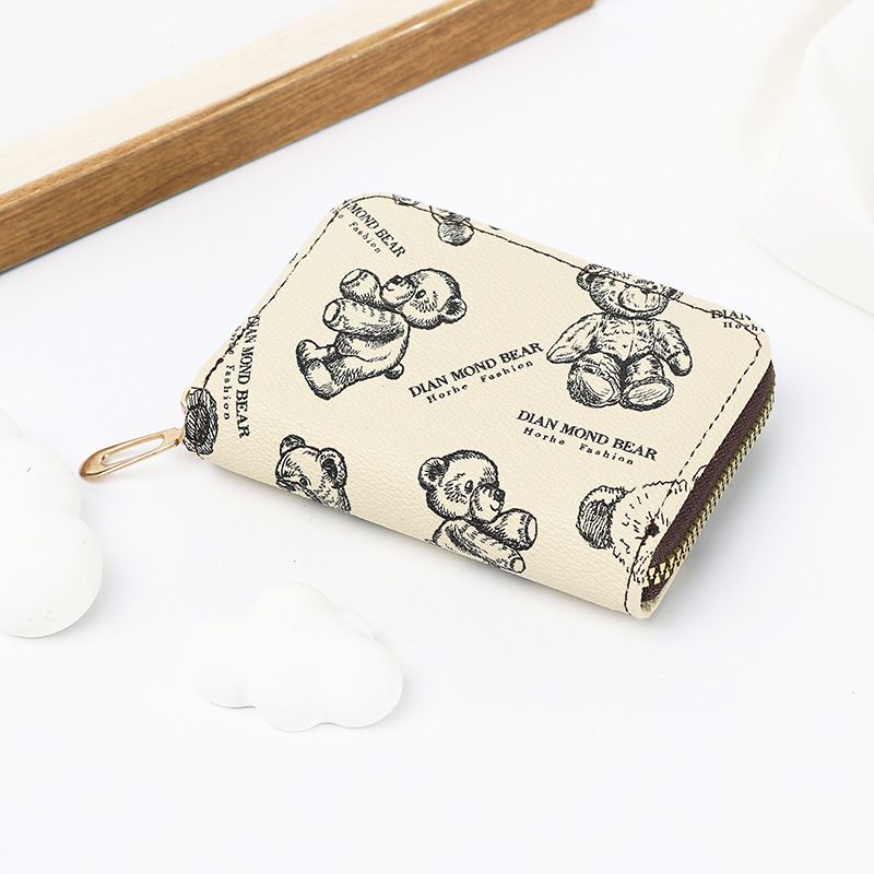 Card Bag Card Cases Fashion Cartoon Bear Print Accordion Card Holder Coin Purse Large Capacity Zipper Accordion Card Holder Card Holder_voghion.com