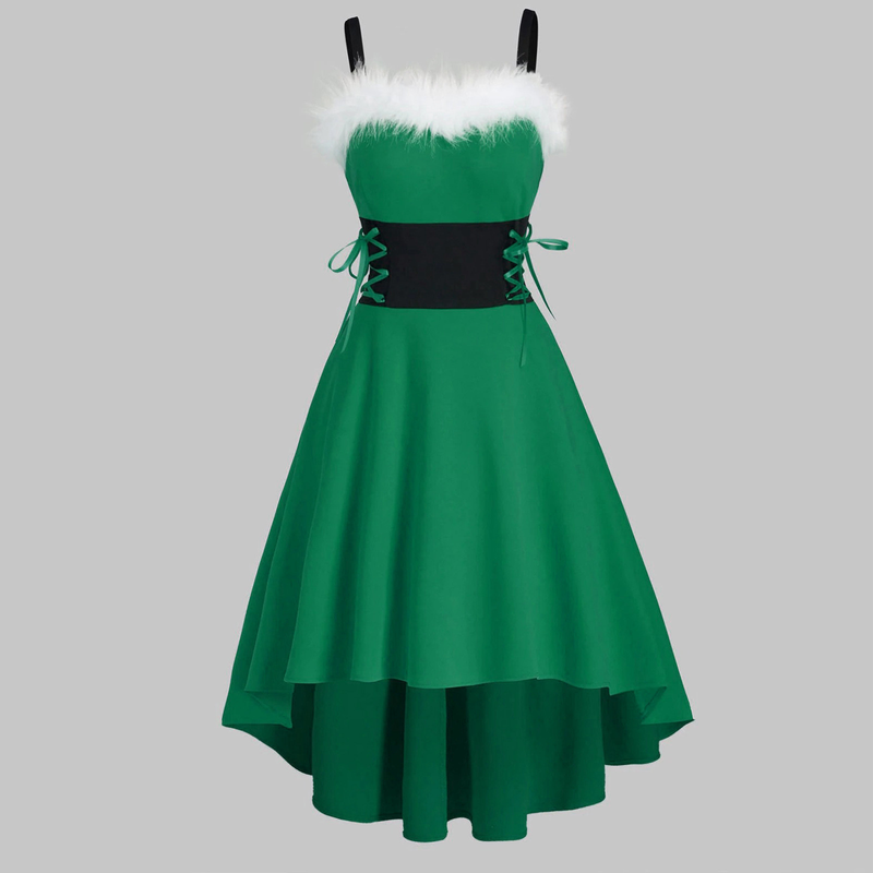 Chrëschtdagsfraekleeder 4 Faarwen 8 Gréissten Chrëschtkostüm Hues Meedchen sexy a léif Performance Kostüm Tailleband onregelméisseg Kleed_voghion.com