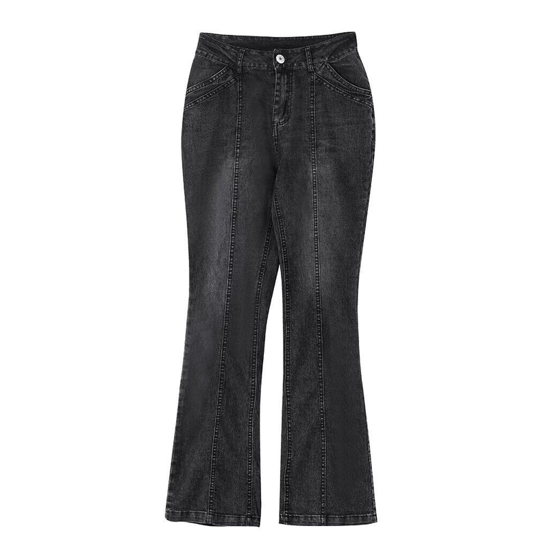Naisten vaatteet Denim matalavyötäröiset luuta rikkovat levenevät housut_voghion.com