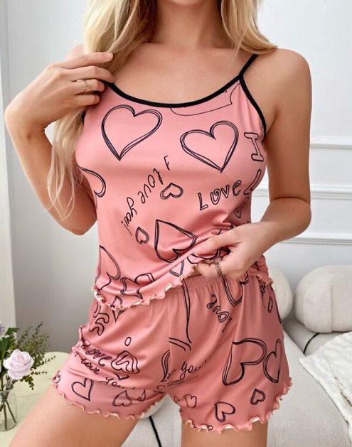 Sommerliches Camisole-Heimkleidungsset, weicher und süßer bedruckter Pyjama mit schlaffem Tragegefühl_voghion.com