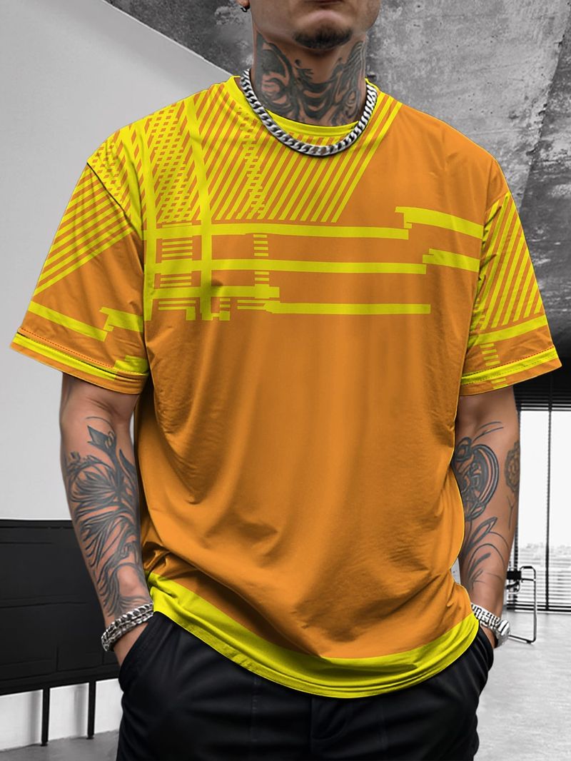 Camiseta deportiva de verano para hombre, de color block, de seda de hielo, transpirable, de secado rápido y de manga corta._voghion.com