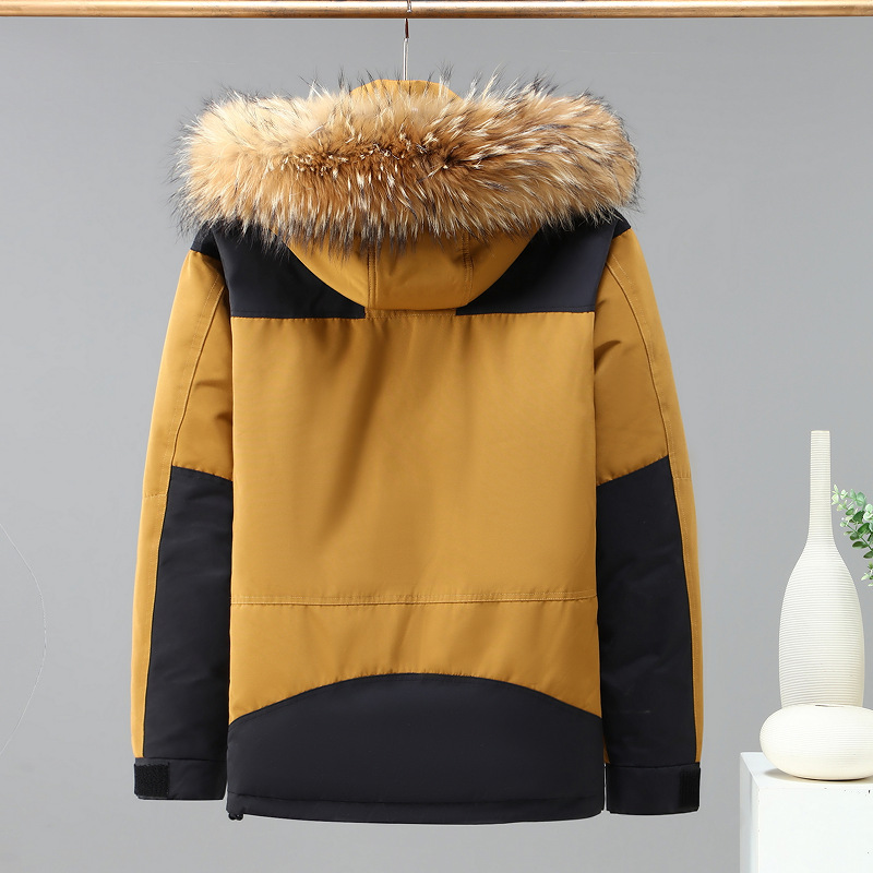 Giacca da uomo in cotone e seta resistente al freddo con collo in pelliccia di procione, tecnologia ispessita, antigraffio, giacca in cotone di alta qualità_voghion.com