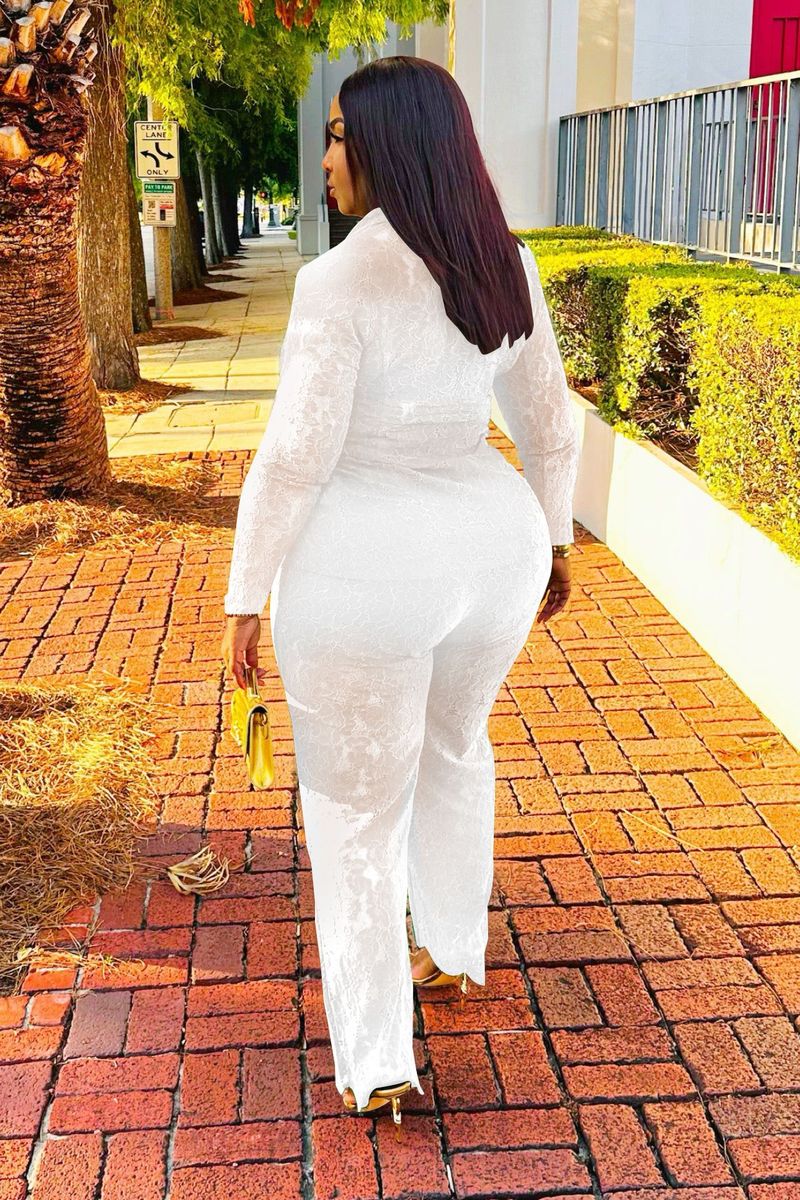 Women's Lace Blazer & Pants Set – Sexy Cut-Out Design (S-XXL, High-Waist Office-to-Club Outfit, Mesh Detailing, Stretch Polyester)_voghion.com