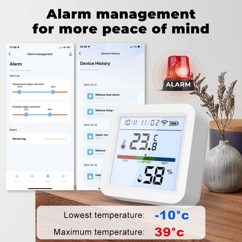 Sensore intelligente di temperatura e umidità Tuya WiFi/Zigbee con retroilluminazione, igrometro per interni, controllo vocale tramite Alexa Google_voghion.com