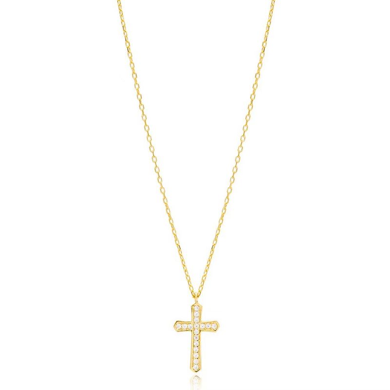 Collana minimalista con ciondolo a croce in argento puro, di alta qualità, di lusso e leggero, con zirconi neri e diamanti._voghion.com