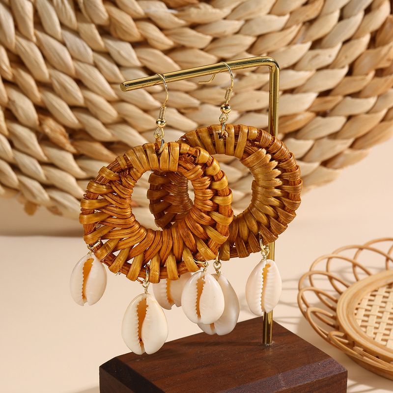 conjunto de brincos de borla hit Novos brincos boêmios Brincos de vime de madeira_voghion.com