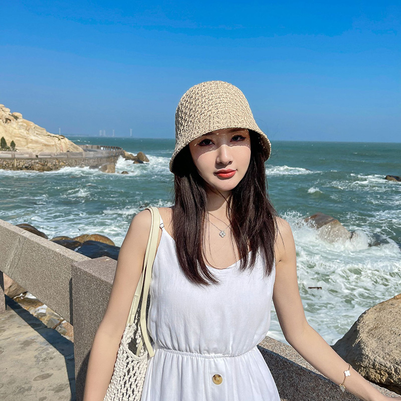 New Arrivals Solid Color Braid Bucket Hat For Women Summer Hollow Out Breathable Beach Hats Knit Dome Fisherman Caps Lady Sunshade_voghion.com
