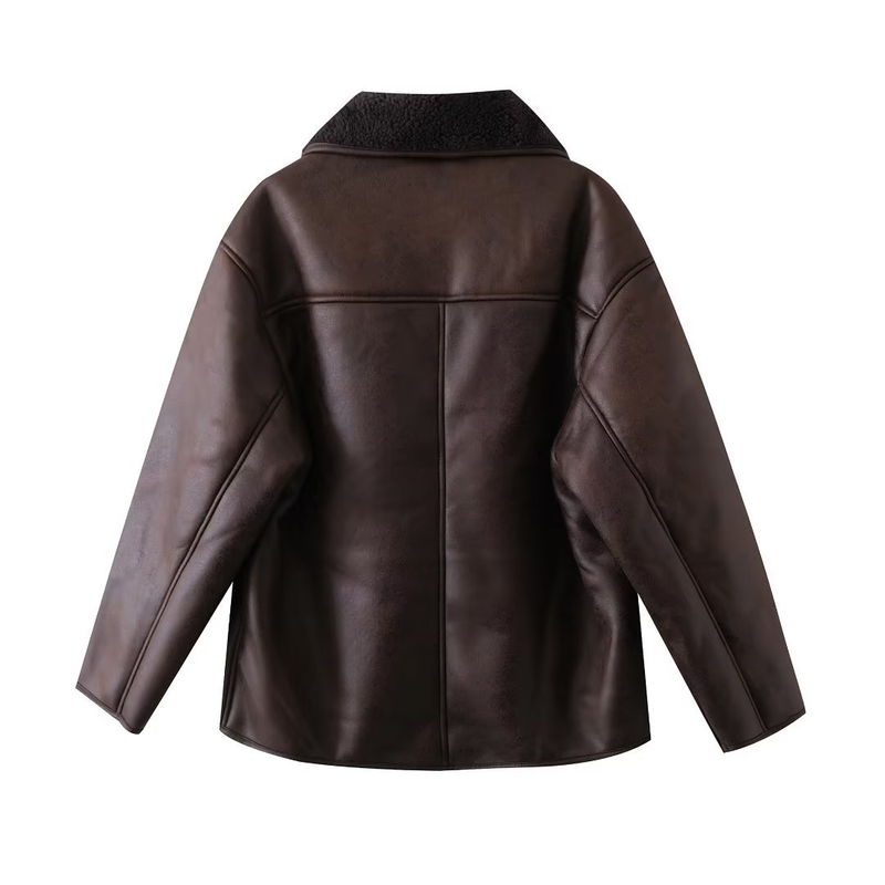 Dammekleeder Stroossemode Kaffifaarweg locker Pelz eendeeleg duebelsäiteg Jackett Mantel_voghion.com