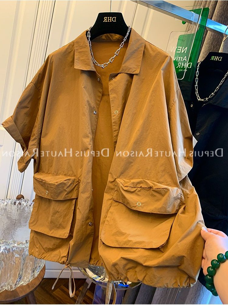 Abbigliamento con protezione solare a doppia tasca, elegante camicia a maniche corte in stile nicchia_voghion.com