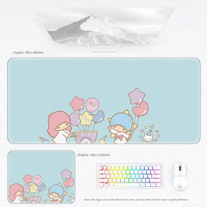 Little Gemini Mouse Keyboard Girls' Office Game Secondary Cartoon Notebook Desk Pad Thickened Oversized_voghion.com