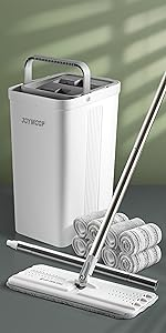Mopp und Eimer, ausgestattet mit Dehydrierungsset, freihändiger flacher Bodenwischer und Eimer, mit 3 waschbaren ultrafeinen Fasermopps, Mehrzweck-Bodenreinigung_voghion.com