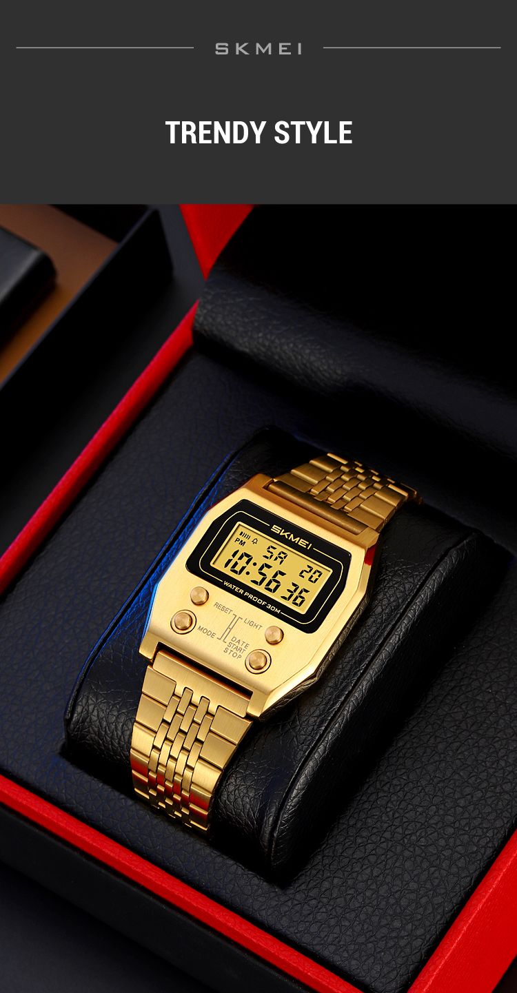 Simple Stainless Steel Strip EL Light Wristwatch Fashion Waterproof Digital Electronics Watches For Men Women_voghion.com