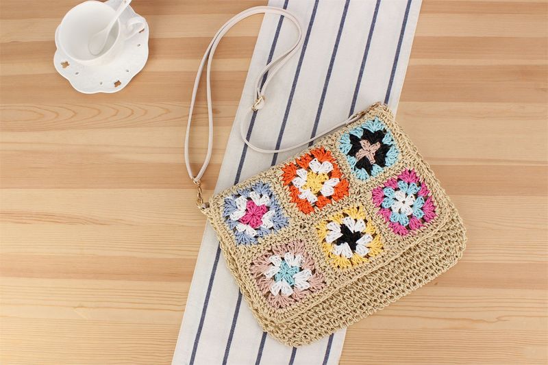 Borsa da spiaggia in stile pastorale con tracolla singola in paglia da donna_voghion.com