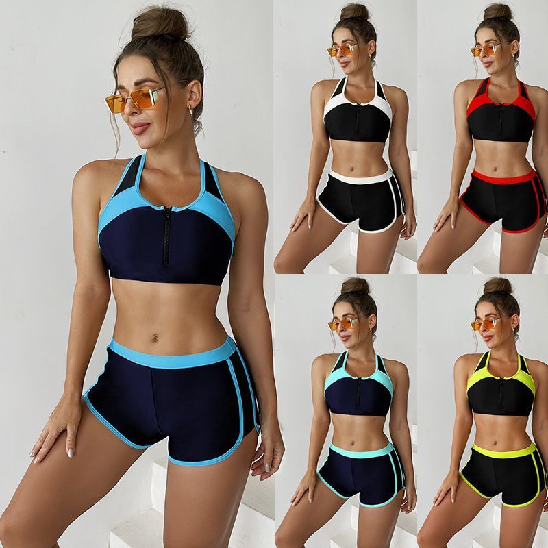 Nuovo stile bikini due pezzi sexy color block costume da bagno boxer conservatore_voghion.com