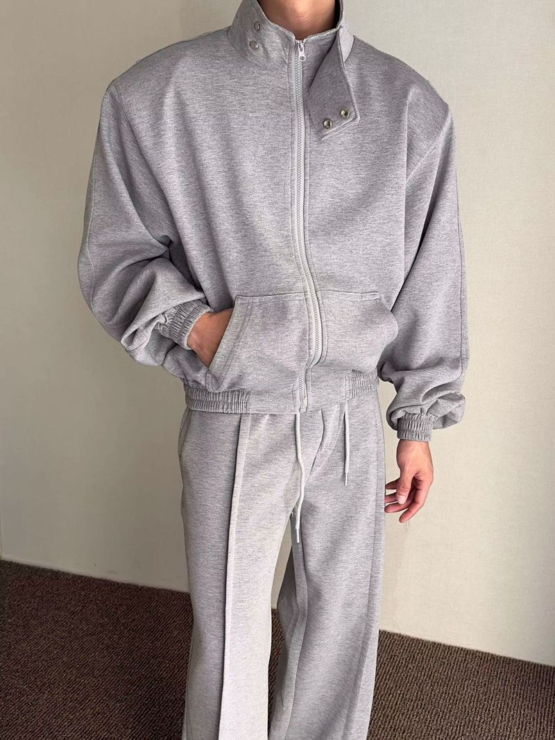 Vêtements pour hommes décontractés amples épaulettes col montant pull costume hommes automne sport deux pièces costume tendance garçons couleur unie_voghion.com