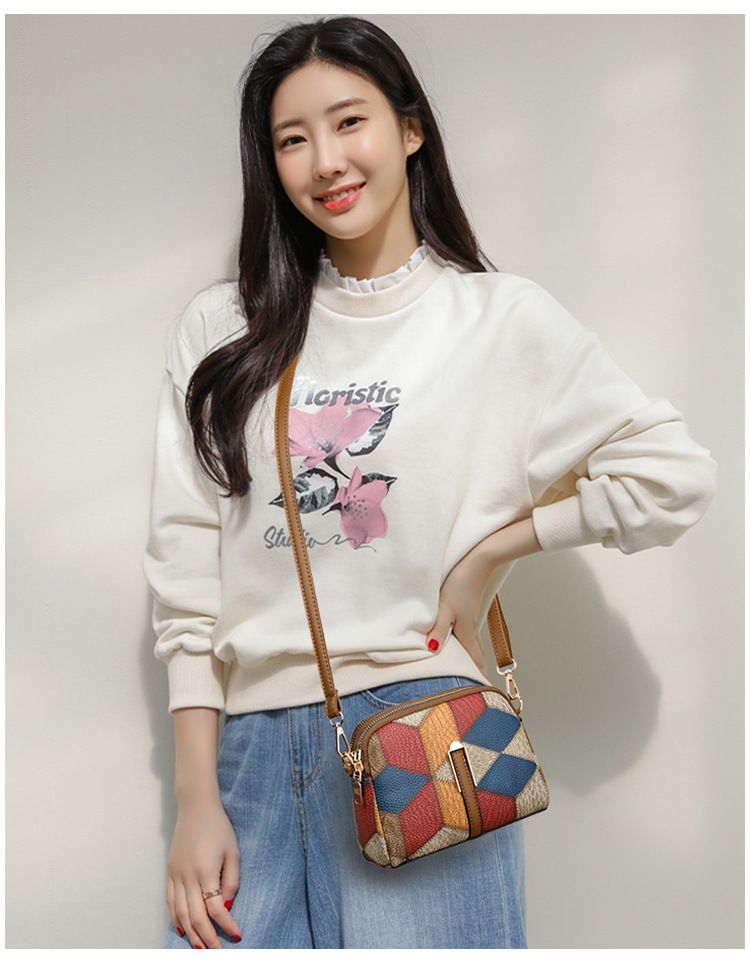 Geantă de telefon mobil crossbody cu un singur umăr, cu fermoar dublu, cu potrivire de culori, 2024, versatilă, stil național, tendință la modă_voghion.com