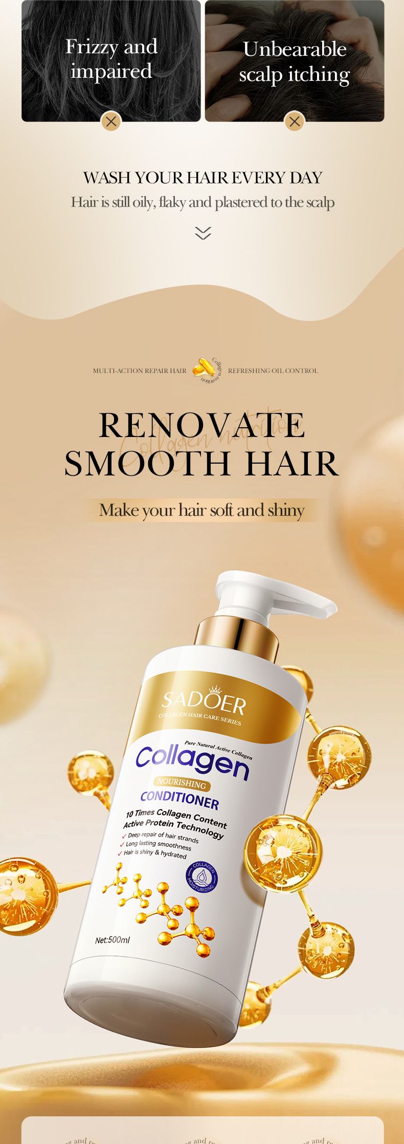 Balsamo al collagene 500 ml Prodotto per la cura dei capelli volumizzante, idratante e lucente_voghion.com