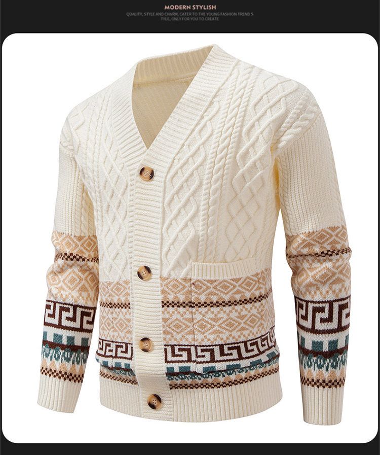 Herren-Boho-Cardigan mit V-Ausschnitt, leichte Strickjacke, lässiger Mantel mit offener Vorderseite (Beige, Schwarz, Gelb, Grün) – Größen M bis 4XL_voghion.com