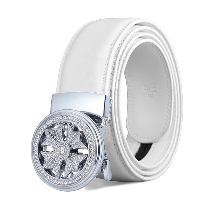 Fortune Comes And Goes Men's Automatic Fashion Rotating Buckle Belt Red White Black Versatile Cowhide_voghion.com