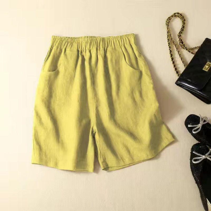 Pantaloncini a gamba larga in cotone e vita alta 2025 per donna in estate, sottili, larghi, taglia grande, per mamme di mezza età,_voghion.com