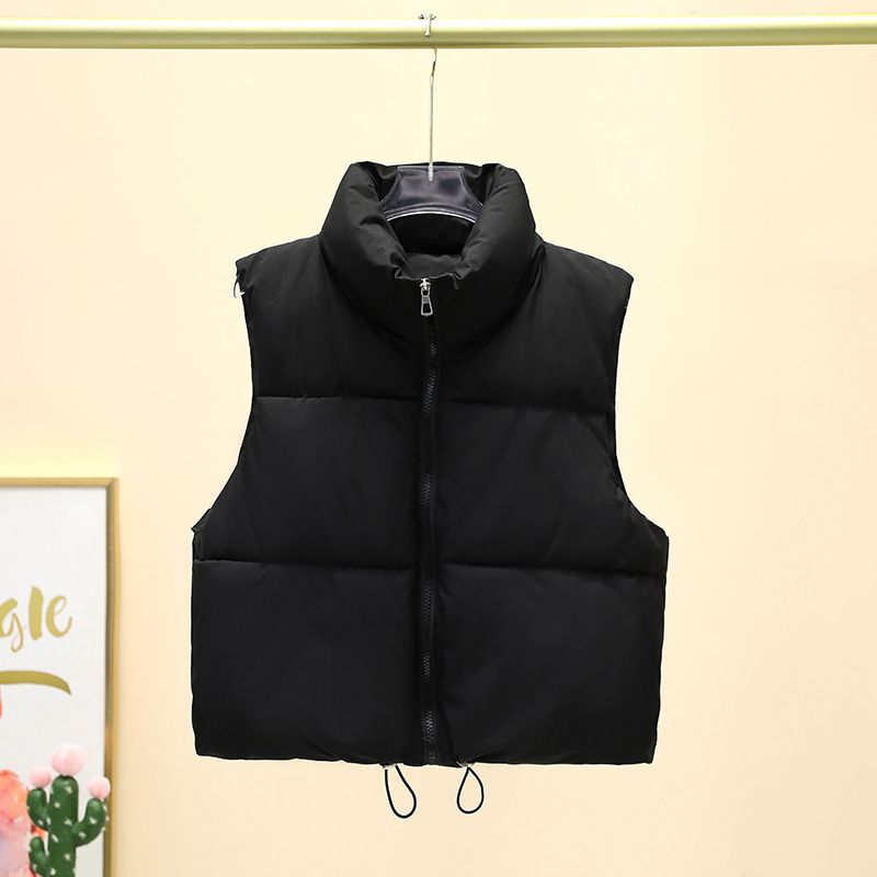 Gilet matelassé sans manches pour femme, léger, à col montant et fermeture éclair, coupe oversize, idéal pour l'automne/hiver, décontracté et professionnel._voghion.com