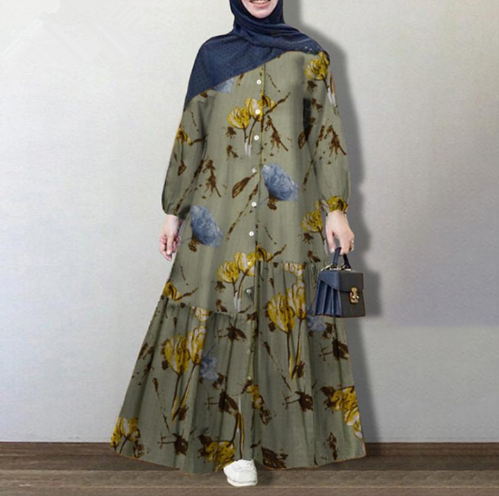 Rochie lungă cu imprimeu floral, la modă, lejeră, casual, pentru femei_voghion.com