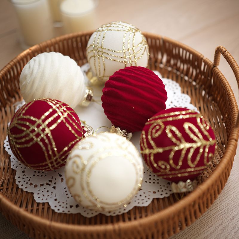Christmas Flocking Ball Wrapped Ball Special Shaped Ball Tree Pendant White Wool Ball Decoration Box Set_voghion.com