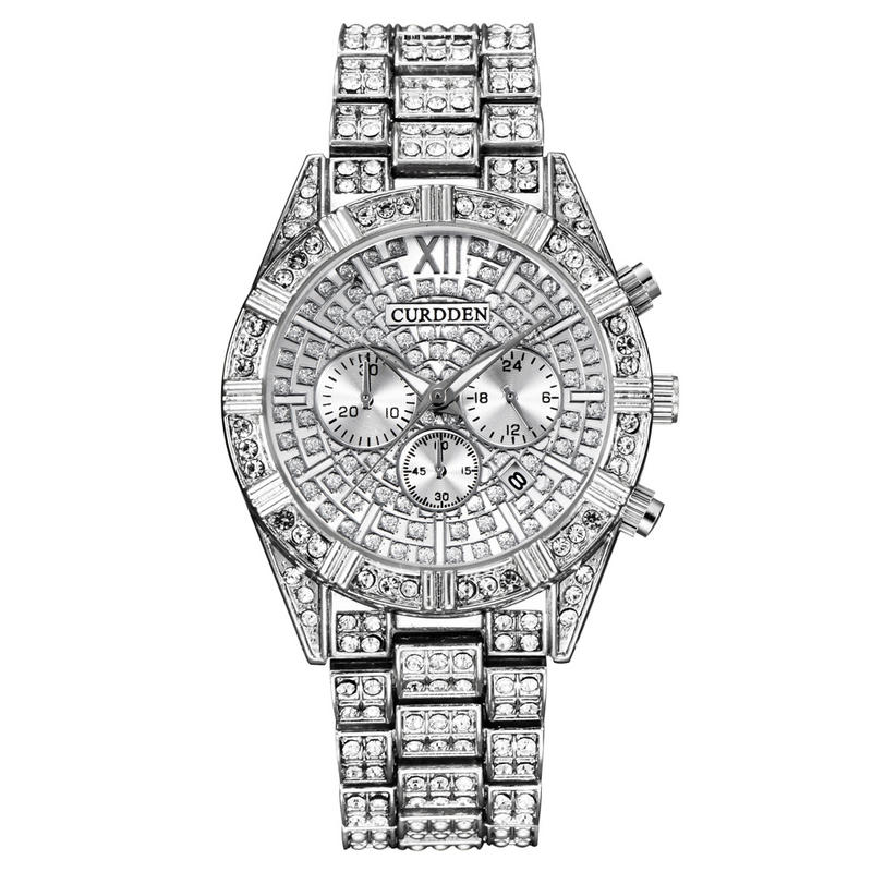 Men Watches Fashion Steel Diamond Date Quartz Wrist Watch_voghion.com