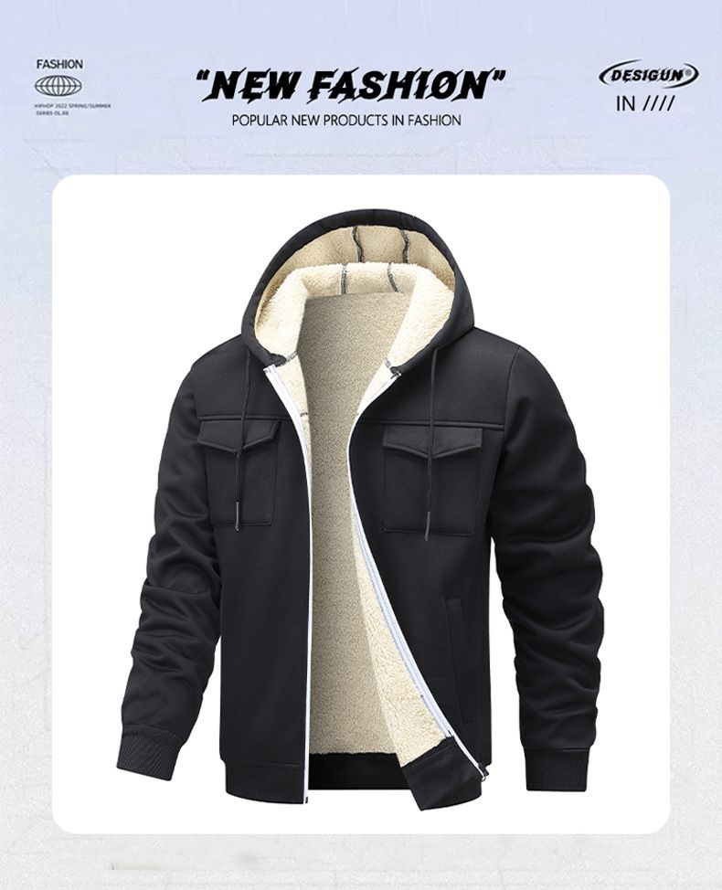 Übergroße Arbeitsjacke mit Fleecefutter für Herren – Verdickter Wintermantel mit mehreren Taschen, Streetwear-Stil_voghion.com