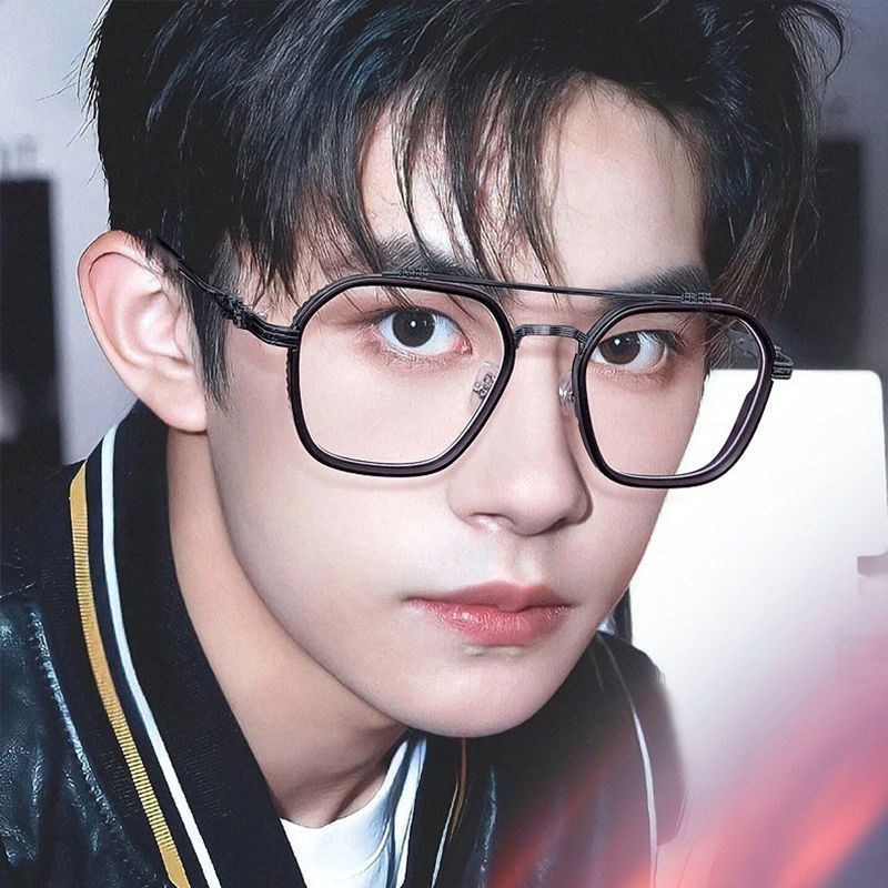Handsome Glasses For Male Trendy Students, Oversized Frame, Round Face, Slimming Effect, Myopia Glasses, Blue Light And_voghion.com