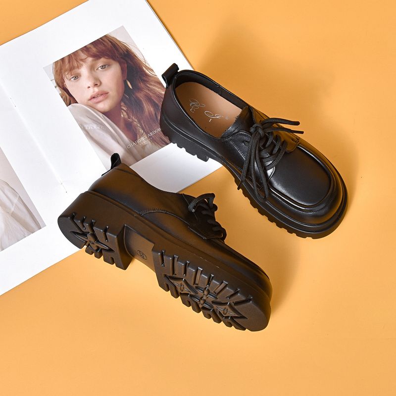 Round Toe Small For Women 2024 Top Layer Cowhide Lace-up Flats All-season Shoes Comfortable Soft Leather Loafers_voghion.com