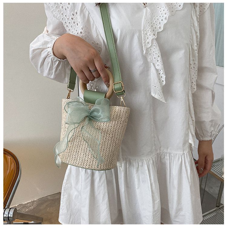 Borsa a secchiello da donna, stile giardino, borsa in erba, borsa a secchiello alla moda femminile, piccola borsa intrecciata, borsa a tracolla con tracolla singola_voghion.com
