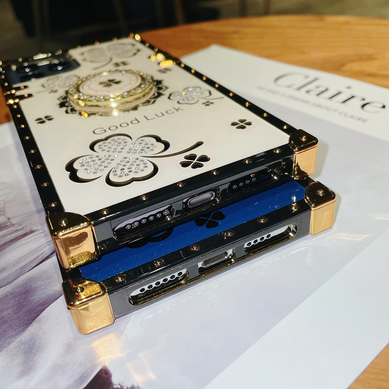Étui de luxe en diamant Vivo Y73S Y70S Y51S Y52S V19 V17 S1 V15 Pro Y97 Y93 Y91C Housse carrée à quatre feuilles avec support_voghion.com